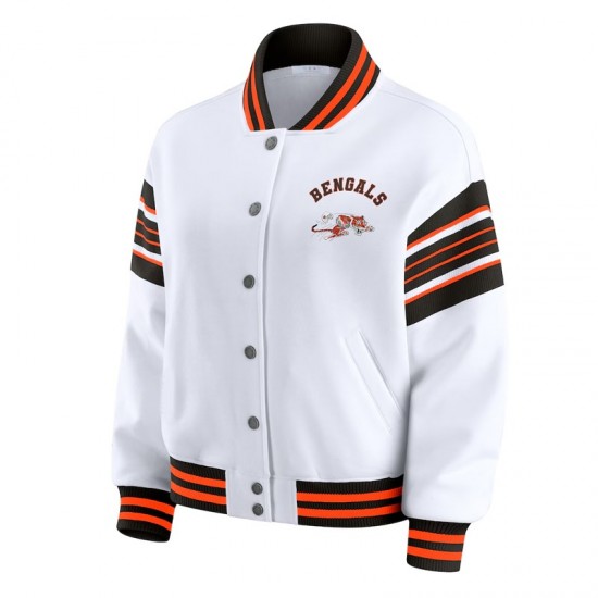 Cincinnati Bengals Snap Front White Fleece Jacket