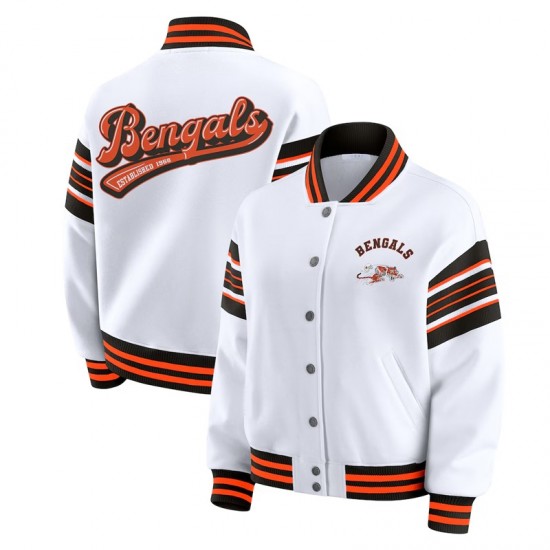 Cincinnati Bengals Snap Front White Fleece Jacket