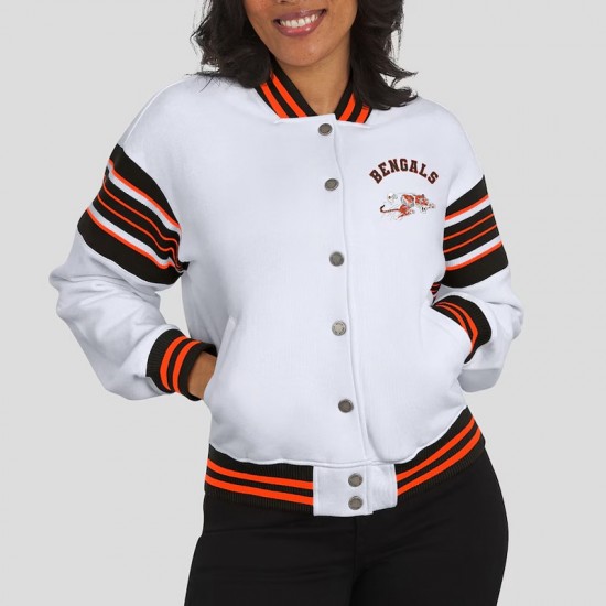 Cincinnati Bengals Snap Front White Fleece Jacket