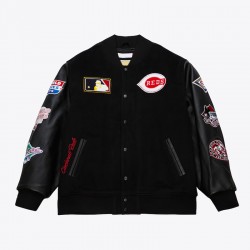 Cincinnati Reds Black Out Vintage Logo Varsity Jacket Cincinnati Reds Black Out Vintage Logo Varsity Jacket