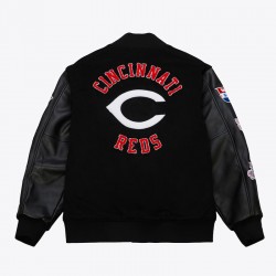 Cincinnati Reds Black Out Vintage Logo Varsity Jacket Cincinnati Reds Black Out Vintage Logo Varsity Jacket