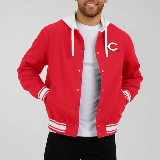 Cincinnati Reds Red Cotton Hooded Jacket Cincinnati Reds Red Cotton Hooded Jacket