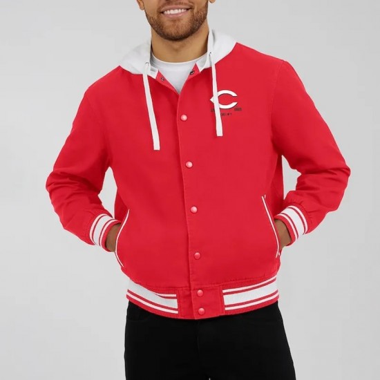 Cincinnati Reds Red Cotton Hooded Jacket Cincinnati Reds Red Cotton Hooded Jacket
