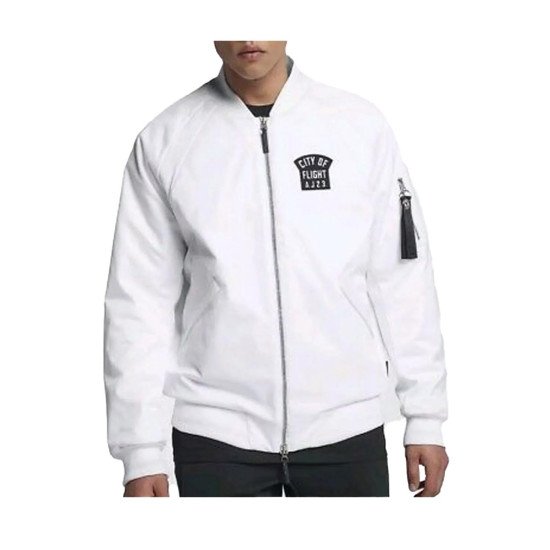 City of Flight AJ23 White Bomber Jacket City of Flight AJ23 White Bomber Jacket