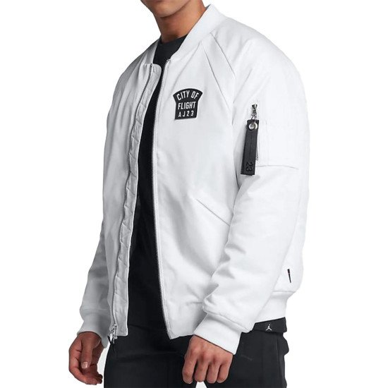 City of Flight AJ23 White Bomber Jacket City of Flight AJ23 White Bomber Jacket