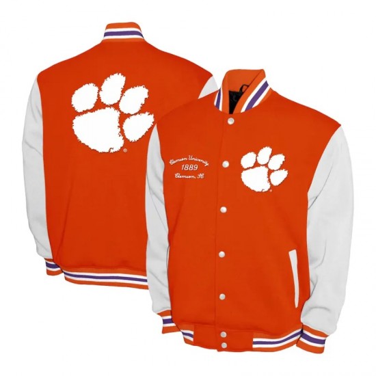 Clemson Tigers Fleece Orange and White Varsity Jacket