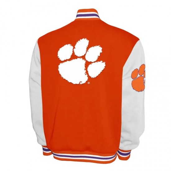 Clemson Tigers Fleece Orange and White Varsity Jacket Clemson Tigers Fleece Orange and White Varsity Jacket