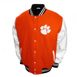 Clemson Tigers Graduate Orange and White Varsity Jacket Clemson Tigers Graduate Orange and White Varsity Jacket