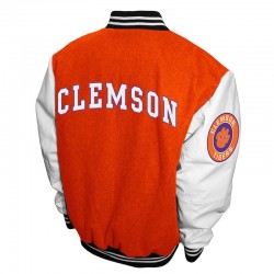 Clemson Tigers Graduate Orange and White Varsity Jacket Clemson Tigers Graduate Orange and White Varsity Jacket