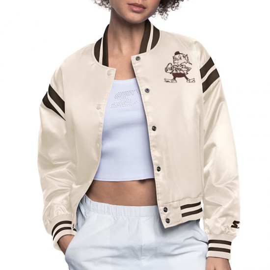 Cleveland Browns Full Count Full-Snap Satin Cream Jacket Cleveland Browns Full Count Full-Snap Satin Cream Jacket