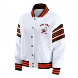 Cleveland Browns Snap Front White Fleece Jacket