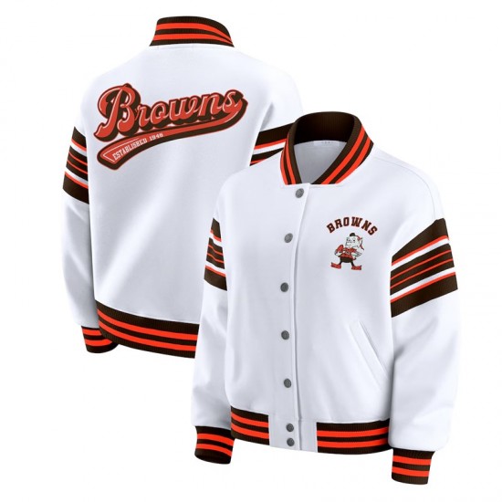 Cleveland Browns Snap Front White Fleece Jacket