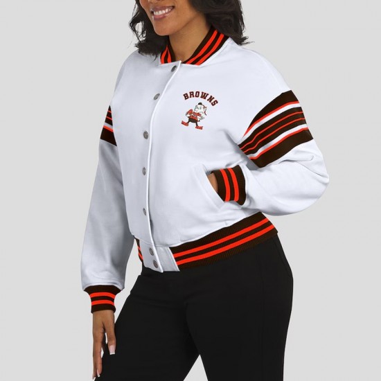 Cleveland Browns Snap Front White Fleece Jacket