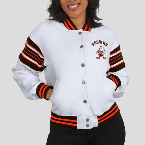 Cleveland Browns Snap Front White Fleece Jacket