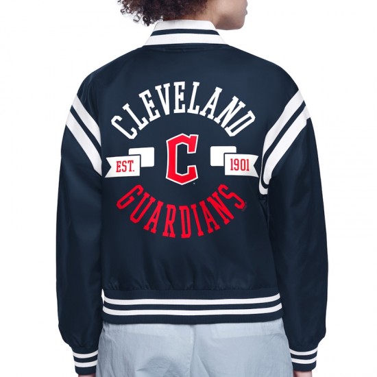 Cleveland Guardians Printed Logo Varsity Satin Jacket Cleveland Guardians Printed Logo Varsity Satin Jacket