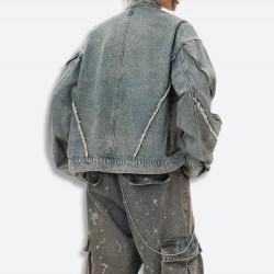 Cyberpunk Denim Zip-Up Jacket