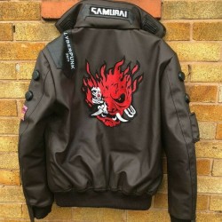 Cyberpunk 2077 Costume Jacket Mens Brown Leather Embroidery Coat