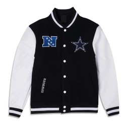 Dallas Cowboys 3rd Down Navy/White Varsity Full-Snap Wool/Leather Jacket Dallas Cowboys 3rd Down Navy/White Varsity Full-Snap Wool/Leather Jacket