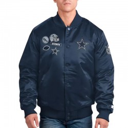 Dallas Cowboys Exclusive Navy Varsity Satin Jacket Dallas Cowboys Exclusive Navy Varsity Satin Jacket