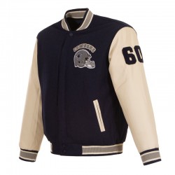 Dallas Cowboys Navy & Cream Varsity – Wool Body Leather Sleeves Dallas Cowboys Navy & Cream Varsity – Wool Body Leather Sleeves