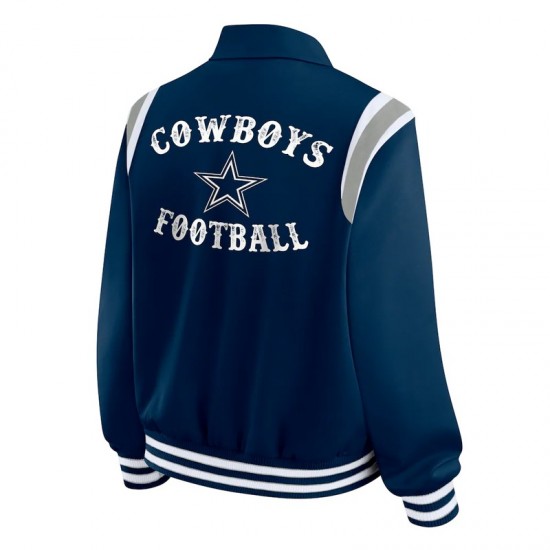 Dallas Cowboys Navy Lightweight Full-Snap Varsity Satin Jacket