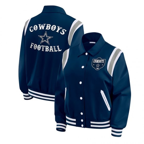 Dallas Cowboys Navy Lightweight Full-Snap Varsity Satin Jacket