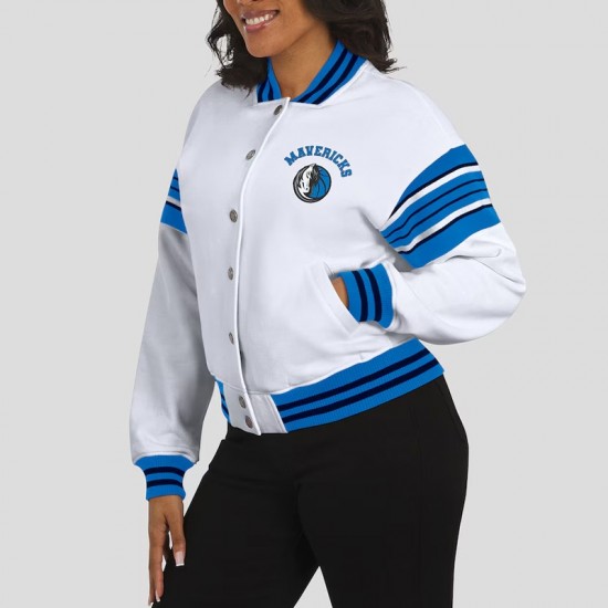 Dallas Mavericks Snap Front White Fleece Jacket