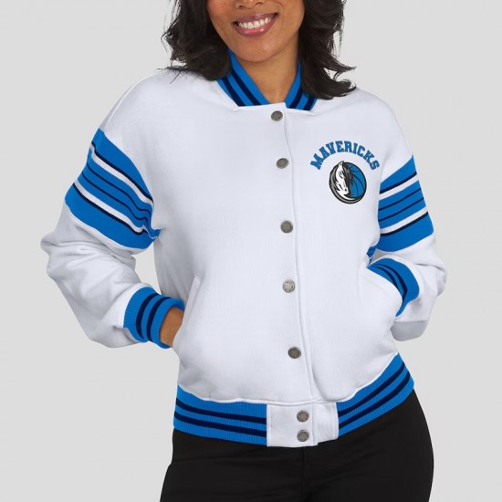 Dallas Mavericks Snap Front White Fleece Jacket Dallas Mavericks Snap Front White Fleece Jacket