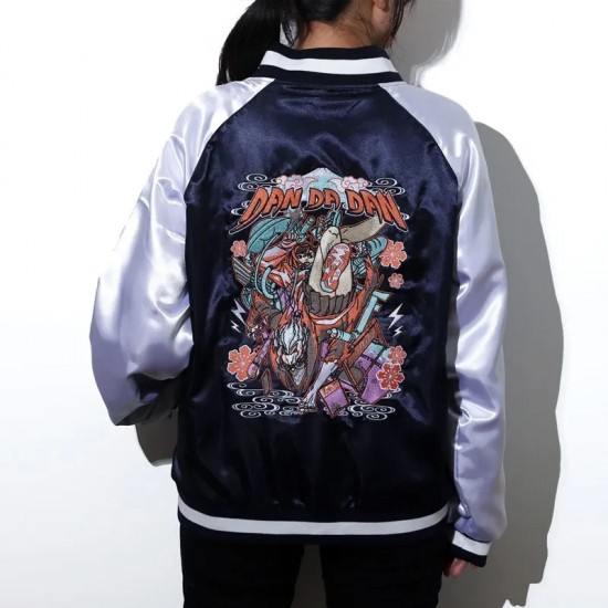 Dandadan Souvenir Navy and Silver Bomber Jacket Dandadan Souvenir Navy and Silver Bomber Jacket