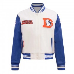 Denver Broncos Game Day Classics Cream Varsity Jacket Denver Broncos Game Day Classics Cream Varsity Jacket
