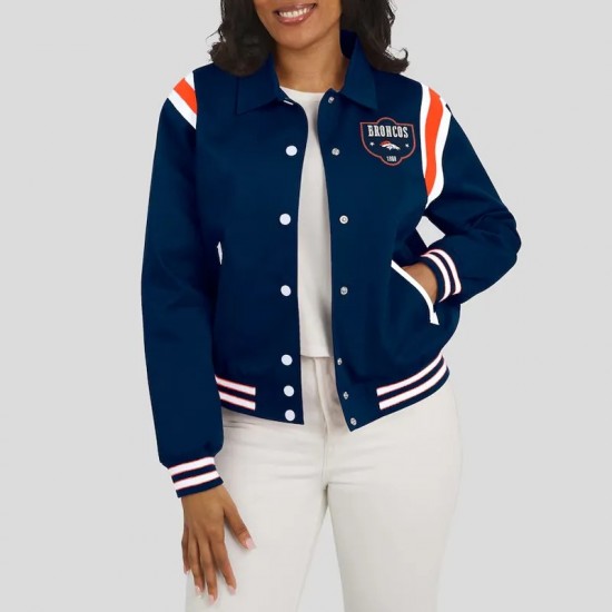 Denver Broncos Lightweight Navy Varsity Satin Jacket