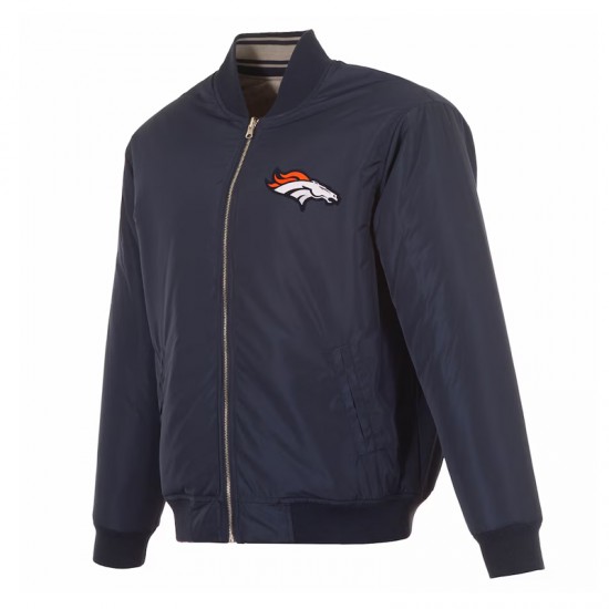 Denver Broncos Navy/Gray Full-Zip Reversible Flight Jacket Denver Broncos Navy/Gray Full-Zip Reversible Flight Jacket