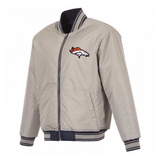 Denver Broncos Navy/Gray Full-Zip Reversible Flight Jacket Denver Broncos Navy/Gray Full-Zip Reversible Flight Jacket