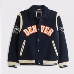 Denver Broncos Navy Varsity Bomber Wool Jacket