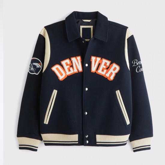 Denver Broncos Navy Varsity Bomber Wool Jacket Denver Broncos Navy Varsity Bomber Wool Jacket