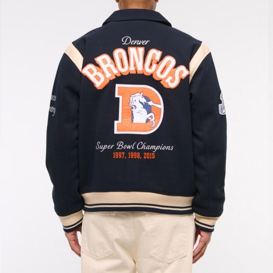 Denver Broncos Navy Varsity Bomber Wool Jacket Denver Broncos Navy Varsity Bomber Wool Jacket
