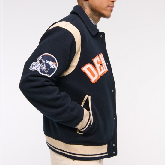 Denver Broncos Navy Varsity Bomber Wool Jacket Denver Broncos Navy Varsity Bomber Wool Jacket