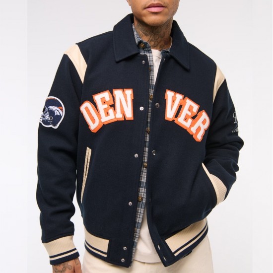 Denver Broncos Navy Varsity Bomber Wool Jacket Denver Broncos Navy Varsity Bomber Wool Jacket