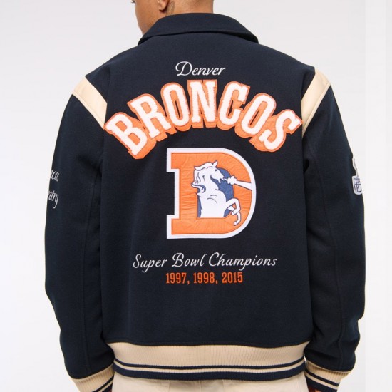 Denver Broncos Navy Varsity Bomber Wool Jacket Denver Broncos Navy Varsity Bomber Wool Jacket