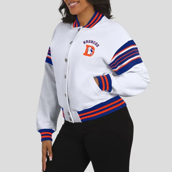 Denver Broncos Snap Front White Fleece Jacket Denver Broncos Snap Front White Fleece Jacket