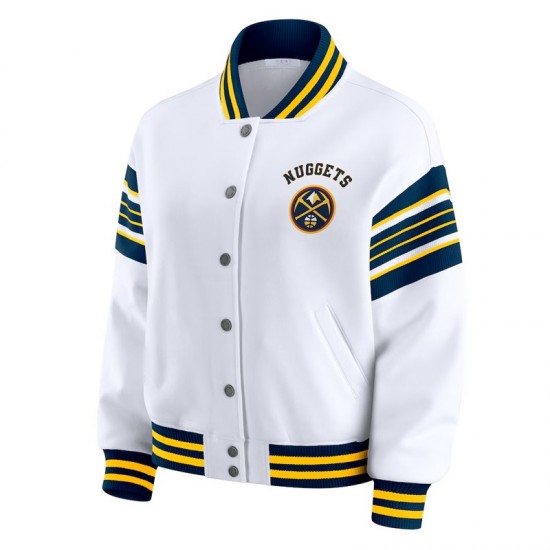 Denver Nuggets Snap Front White Fleece Jacket Denver Nuggets Snap Front White Fleece Jacket