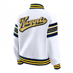 Denver Nuggets Snap Front White Fleece Jacket Denver Nuggets Snap Front White Fleece Jacket