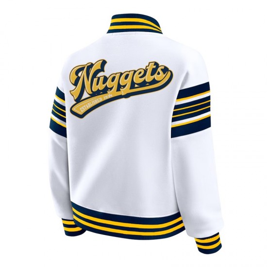Denver Nuggets Snap Front White Fleece Jacket Denver Nuggets Snap Front White Fleece Jacket