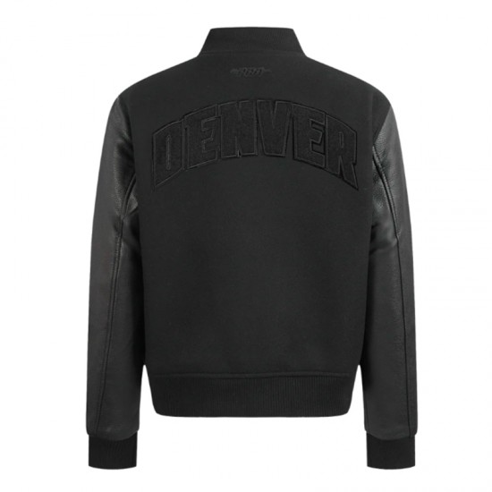 Denver Nuggets Triple Black Varsity Wool and Leather Jacket Denver Nuggets Triple Black Varsity Wool and Leather Jacket