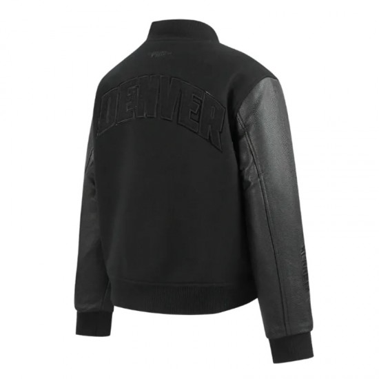 Denver Nuggets Triple Black Varsity Wool and Leather Jacket Denver Nuggets Triple Black Varsity Wool and Leather Jacket