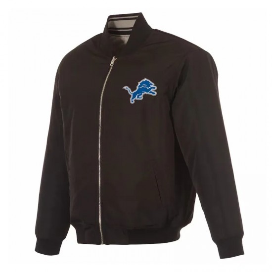 Detroit Lions Black/Gray Full-Zip Reversible Flight Jacket Detroit Lions Black/Gray Full-Zip Reversible Flight Jacket