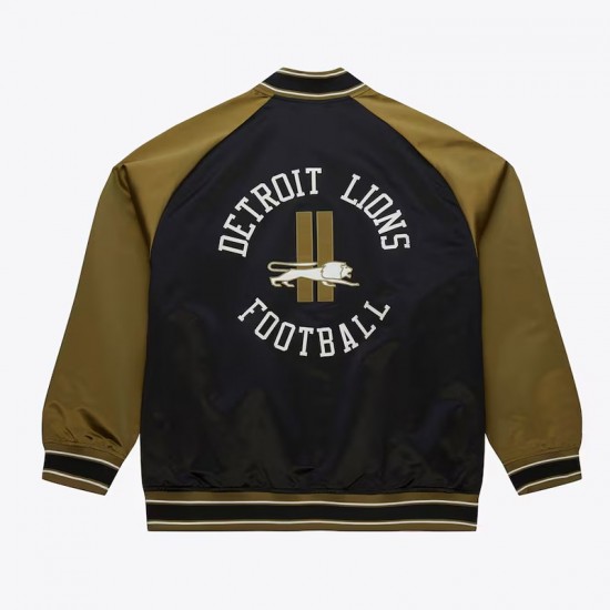 Detroit Lions Black/Olive Satin Double Clutch Jacket