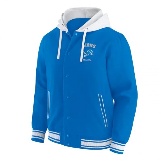 Detroit Lions Blue Cotton Hooded Jacket Detroit Lions Blue Cotton Hooded Jacket