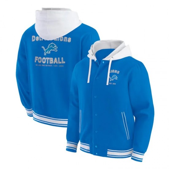 Detroit Lions Blue Cotton Hooded Jacket Detroit Lions Blue Cotton Hooded Jacket