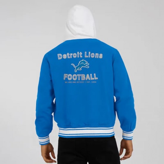 Detroit Lions Blue Cotton Hooded Jacket Detroit Lions Blue Cotton Hooded Jacket